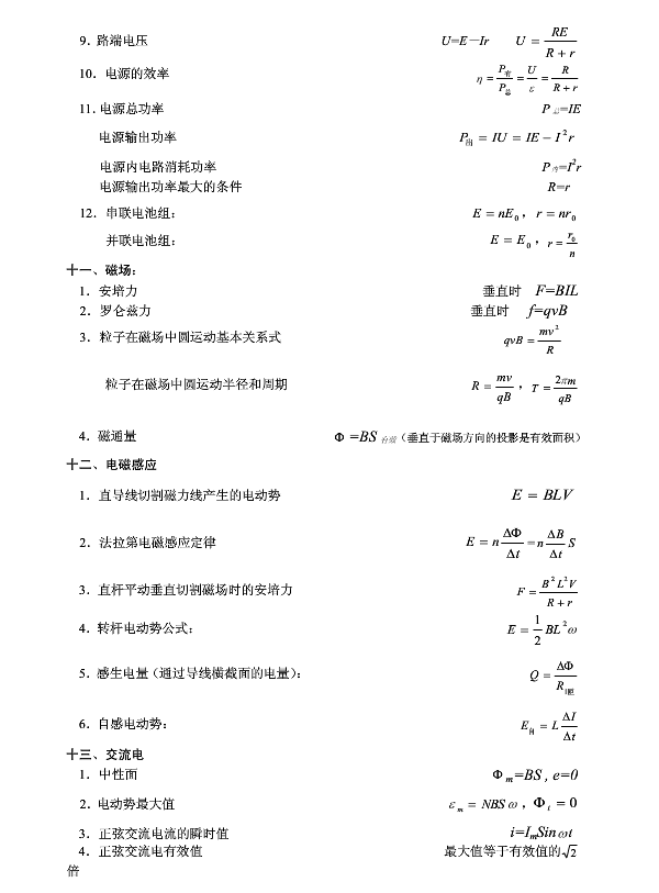 高中物理基本公式图表大全