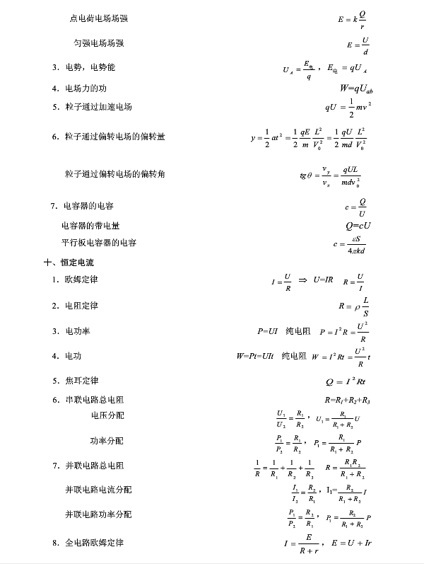 高中物理基本公式图表大全