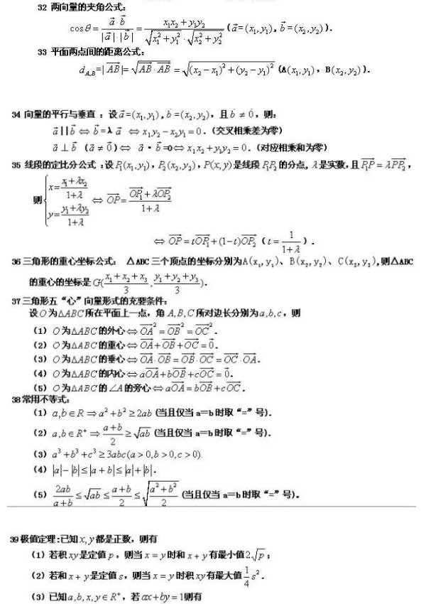 高中必背88个数学公式 高考必背重点数学公式