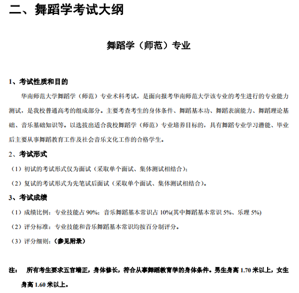 2018华南师范大学音乐与舞蹈学本科考试大纲