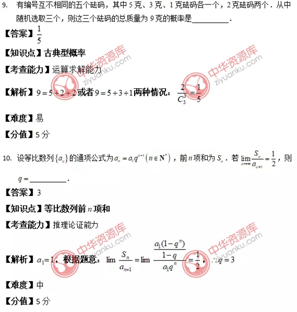 2018上海高考数学试题及答案【图片版】