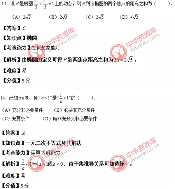 2018上海高考数学试题及答案【图片版】