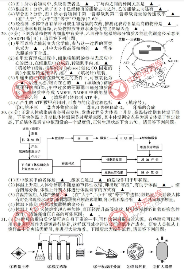 2018江苏高考生物试题原卷及答案【图片版】