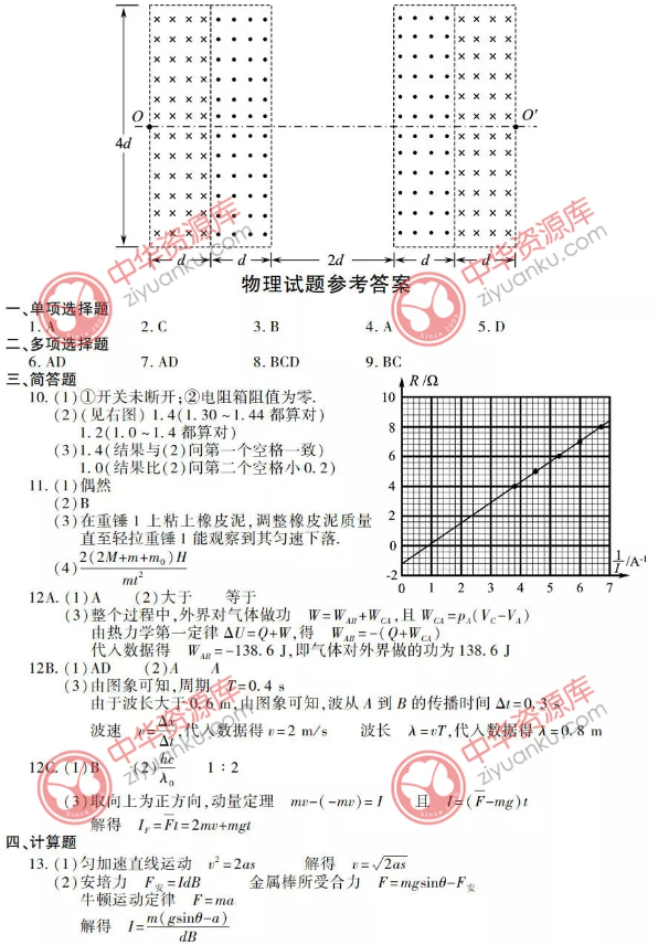 2018江苏高考物理试题原卷及答案【图片版】