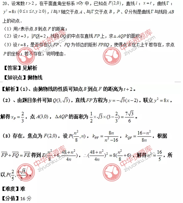 2018上海高考数学试题及答案【图片版】